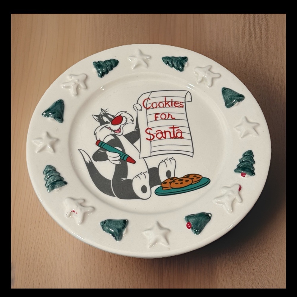 Warner Bros Looney Tune Sylvester Christmas Cookies for Santa Plate Vintage